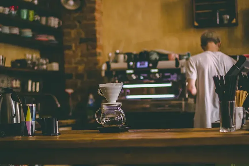 small business coffee shop and man working alone